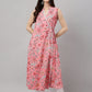 Janasya Women's Pink Cotton Floral Printed Casual Angrakha Kurta | Swadesiicart