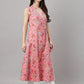 Janasya Women's Pink Cotton Floral Printed Casual Angrakha Kurta | Swadesiicart