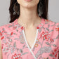Janasya Women's Pink Cotton Floral Printed Casual Angrakha Kurta | Swadesiicart