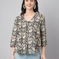 Janasya Women's Black Cotton Floral Print Casual Regular Top | Swadesiicart