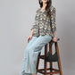 Janasya Women's Black Cotton Floral Print Casual Regular Top | Swadesiicart