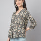 Janasya Women's Black Cotton Floral Print Casual Regular Top | Swadesiicart