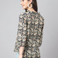 Janasya Women's Black Cotton Floral Print Casual Regular Top | Swadesiicart