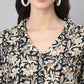 Janasya Women's Black Cotton Floral Print Casual Regular Top | Swadesiicart