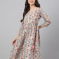 Janasya Women's Beige Cotton Floral Printed Casual Angrakha Kurta | Swadesiicart