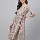 Janasya Women's Beige Cotton Floral Printed Casual Angrakha Kurta | Swadesiicart