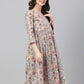 Janasya Women's Beige Cotton Floral Printed Casual Angrakha Kurta | Swadesiicart
