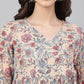 Janasya Women's Beige Cotton Floral Printed Casual Angrakha Kurta | Swadesiicart