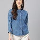Janasya Women's Blue Denim Solid Shirt Style Top | Swadesiicart
