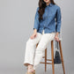 Janasya Women's Blue Denim Solid Shirt Style Top | Swadesiicart