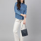 Janasya Women's Blue Denim Solid Shirt Style Top | Swadesiicart