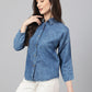 Janasya Women's Blue Denim Solid Shirt Style Top | Swadesiicart
