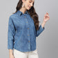 Janasya Women's Blue Denim Solid Shirt Style Top | Swadesiicart