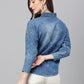 Janasya Women's Blue Denim Solid Shirt Style Top | Swadesiicart