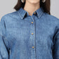 Janasya Women's Blue Denim Solid Shirt Style Top | Swadesiicart