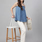 Janasya Women's Blue Denim Solid Regular Top | Swadesiicart