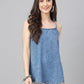 Janasya Women's Blue Denim Solid Regular Top | Swadesiicart