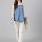 Janasya Women's Blue Denim Solid Regular Top | Swadesiicart