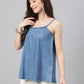 Janasya Women's Blue Denim Solid Regular Top | Swadesiicart