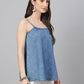 Janasya Women's Blue Denim Solid Regular Top | Swadesiicart