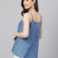 Janasya Women's Blue Denim Solid Regular Top | Swadesiicart