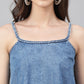 Janasya Women's Blue Denim Solid Regular Top | Swadesiicart
