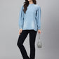 Janasya Women's Light Blue Denim Solid Regular Top | Swadesiicart