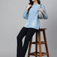 Janasya Women's Light Blue Denim Solid Regular Top | Swadesiicart