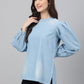 Janasya Women's Light Blue Denim Solid Regular Top | Swadesiicart