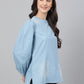 Janasya Women's Light Blue Denim Solid Regular Top | Swadesiicart