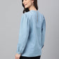Janasya Women's Light Blue Denim Solid Regular Top | Swadesiicart
