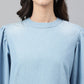 Janasya Women's Light Blue Denim Solid Regular Top | Swadesiicart