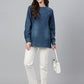 Janasya Women's Dark Blue Denim Solid Regular Top | Swadesiicart