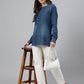 Janasya Women's Dark Blue Denim Solid Regular Top | Swadesiicart