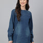 Janasya Women's Dark Blue Denim Solid Regular Top | Swadesiicart