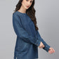 Janasya Women's Dark Blue Denim Solid Regular Top | Swadesiicart