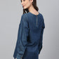 Janasya Women's Dark Blue Denim Solid Regular Top | Swadesiicart
