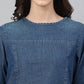 Janasya Women's Dark Blue Denim Solid Regular Top | Swadesiicart