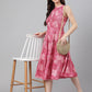 Janasya Women's Pink Crepe Digital Printed Tiered Western Dress | Swadesiicart