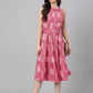 Janasya Women's Pink Crepe Digital Printed Tiered Western Dress | Swadesiicart