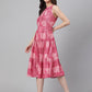 Janasya Women's Pink Crepe Digital Printed Tiered Western Dress | Swadesiicart