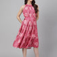 Janasya Women's Pink Crepe Digital Printed Tiered Western Dress | Swadesiicart