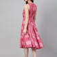 Janasya Women's Pink Crepe Digital Printed Tiered Western Dress | Swadesiicart