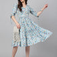 Janasya Women's Blue Crepe Digital Printed Flared Western Dress | Swadesiicart