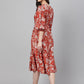 Janasya Women's Rust Crepe Digital Printed Flared Western Dress | Swadesiicart