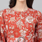 Janasya Women's Rust Crepe Digital Printed Flared Western Dress | Swadesiicart