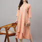 Janasya Women's Peach Crepe Foil Printed Casual Frontslit Kurta | Swadesiicart