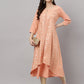 Janasya Women's Peach Crepe Foil Printed Casual Frontslit Kurta | Swadesiicart