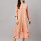 Janasya Women's Peach Crepe Foil Printed Casual Frontslit Kurta | Swadesiicart
