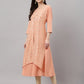 Janasya Women's Peach Crepe Foil Printed Casual Frontslit Kurta | Swadesiicart